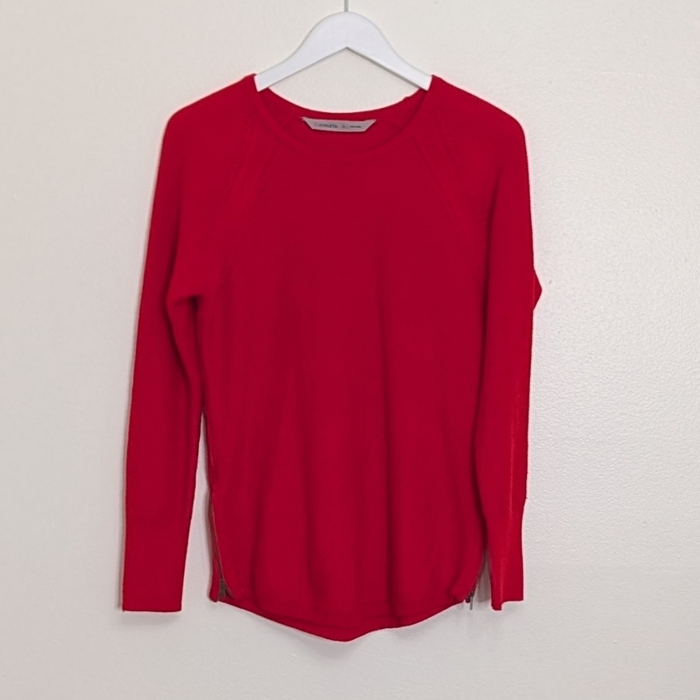 Athleta Sweater Women Medium Red Knit Zipper Side Detail